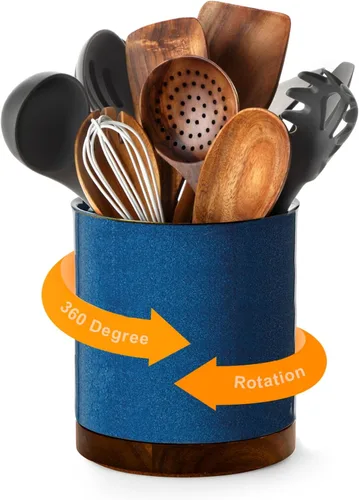 Vista 10 de Nucookery Soporte giratorio para utensilios de cocina de 360°, 7.2 pulgadas, organizador de utensilios de cocina de cerámica blanca, decoración