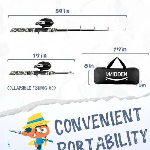 Vista 2 de WIDDEN Kids Fishing Pole, Portable Telescopic Kids Fishing Poles for Boys and Girls, Fishing Rod and Reel Combo Kit with Tackle Box, and Fishing