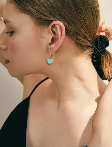 Vista 3 de Vesitim Solitaire WhiteBluePinkGreen Opal Dangle Earrings 925 Sterling Silver Heart-Shaped Opal Jewelry for Women Gift