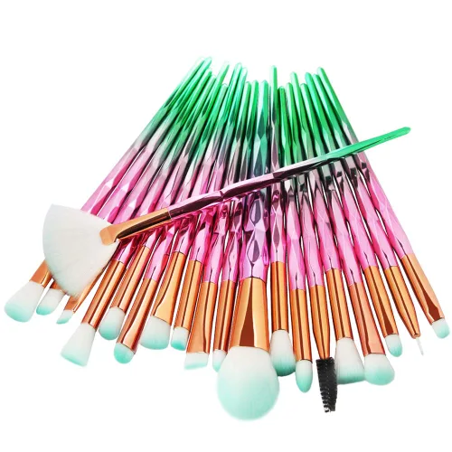 Vista 9 de Juego de 20 brochas de maquillaje de ojos, sombra de ojos, delineador de ojos, corrector de cejas, brochas de mezcla, mango de diamante y cabello