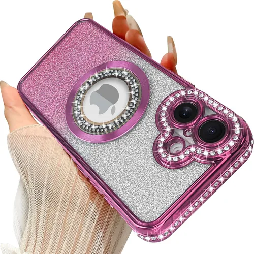 Vista 23 de Losin Funda magnética compatible con iPhone 15 Pro Max con purpurina compatible con MagSafe Funda de lujo con diamantes de imitación con logotipo