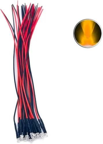 Vista 18 de 30 piezas de luces LED de 12 voltios de 3mm con parte superior plana verde, diodos emisores de luz precableados, lente de agua transparente de 7.9