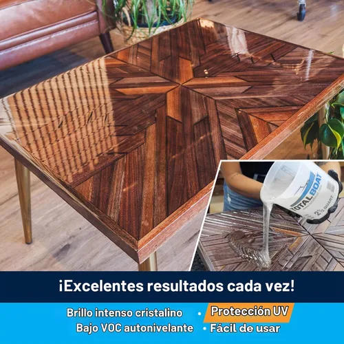 Vista 2 de Resina epóxica TotalBoat para mesas, kit de 2 cuartos Two-Part Epoxy Coating for Bars and Tables, Woodworking, and Resin Art; Clear, High Gloss