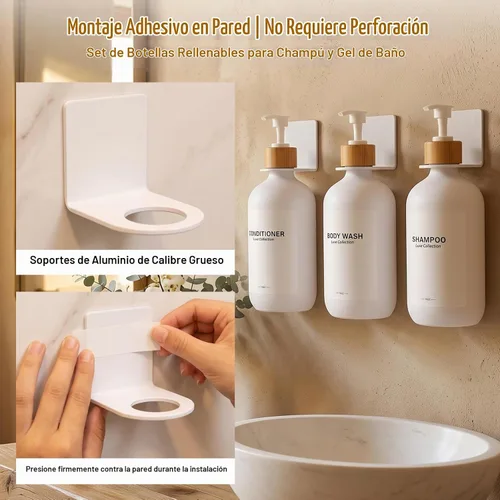 Vista 4 de Set dispensador de champú y acondicionador blanco, paquete de 3
