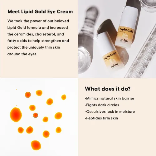 Vista 2 de Stratia Lipid Gold Crema hidratante para ojos y cuidado de la piel antienvejecimiento para ojeras, líneas finas, arrugas e iluminación debajo