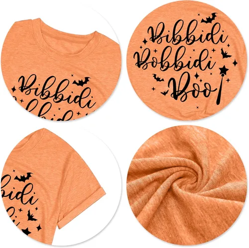 Vista 4 de Bibbidi Bobbidi Boo - Camiseta para mujer, linda camiseta de Halloween divertida con estampado de letras, camisetas casuales para vacaciones