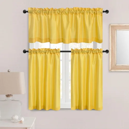 Vista 7 de Juego de cenefa de cocina de seda sintética, cortinas de 36 pulgadas con bolsillo para barra para sala de estar, dormitorio y baño, estilo rústico