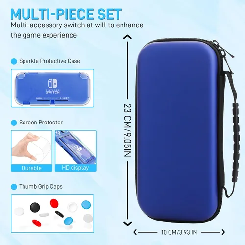 Vista 2 de RHOTALL Carrying Case for Nintendo Switch Lite,Shockproof Portable Accessories Bundle Travel Bag,TPU Case Cover with Screen Protector,10 Thumb Grips
