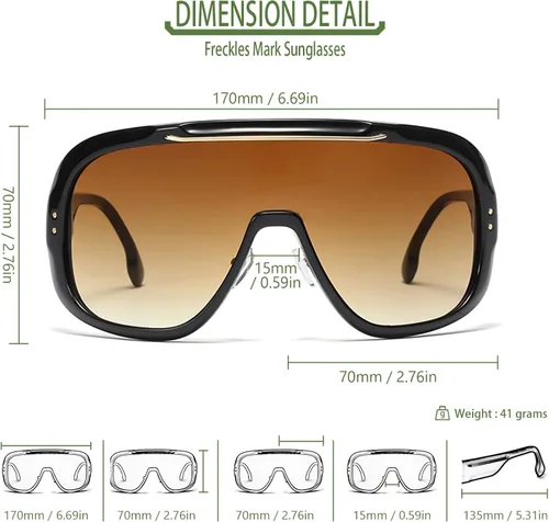 Vista 3 de Freckles Mark Gafas de sol de gran tamaño con protección envolvente siamesa unisex vintage de los años 80 futuristas Cyberpunk para ciclismo