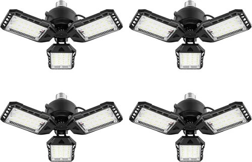 Vista 7 de Aoretic Luces LED de garaje 180W 18000LM 6500K, paquete de 2 6+1 paneles deformables, base E26/E27, uso de almacén y tienda, luz de granero