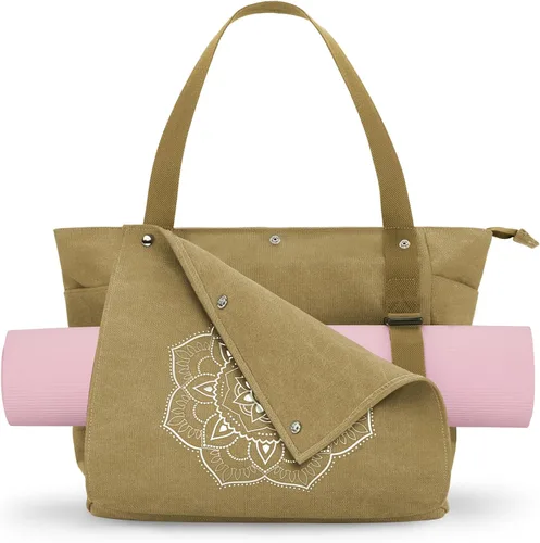 Vista 18 de Gonex Bolsa para Esterilla de Yoga, Bolsa de Gimnasio Tipo Tote con Múltiples Bolsillos para Mujeres y Hombres, Portaesterillas de Yoga de Lona