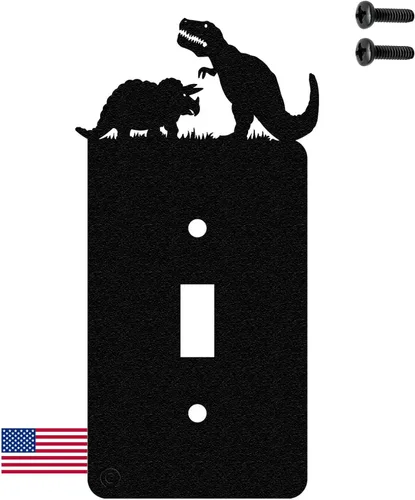 Vista 22 de Brachiosaurus Dinosaur - Placa de pared dúplex individual (potencia única, negro) American Steel Decorative Electrical Covers, 1-gang Outlet