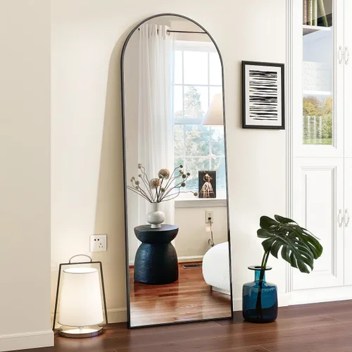 Vista 12 de VooBang - Espejo de cuerpo entero con arco, de 24 x 65 pulgadas, color negro Shatterproof Tempered Glass, Modern Minimalist Chic Room Decor