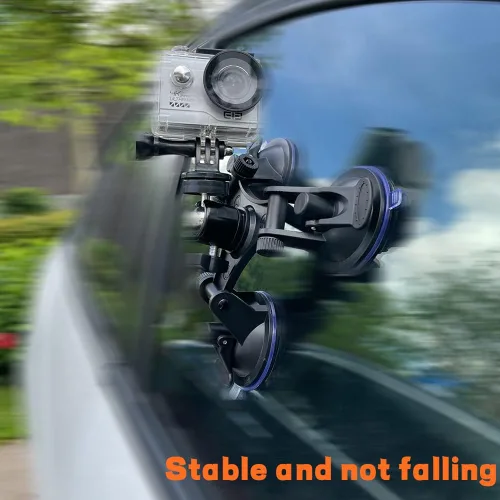 Vista 4 de Soporte de triple ventosa para cámara de acción para parabrisas de automóvil con cabeza roscada de 1/4, trípode de 360 grados y tornillo para DJI