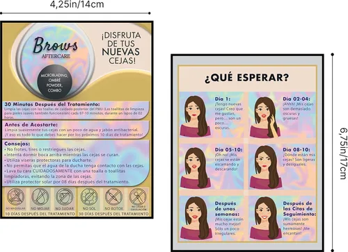 Vista 6 de 50 Pcs Instrucciones De post Cuidados De Las Cejas Permanentes - Versión Española Microblading Tarjetas de Instrucciones de Cuidado Posterior 4.25x