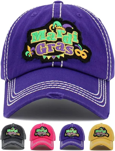 Vista 2 de ScarvesMe Gorra de béisbol vintage bordada vintage de algodón desgastado para mujer Mardi Gras