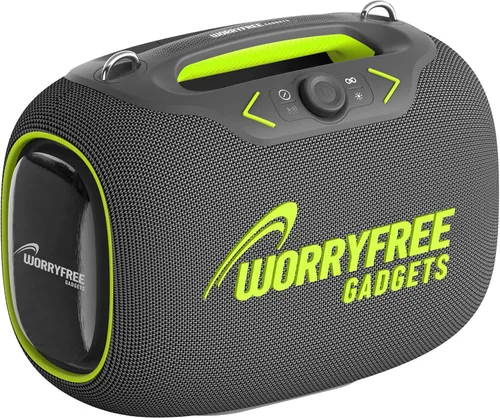 Vista 2 de Altavoz Bluetooth portátil con 2 micrófonos, graves profundos, tiempo de reproducción de 10 horas, IPX6 impermeable, 120 W, gris