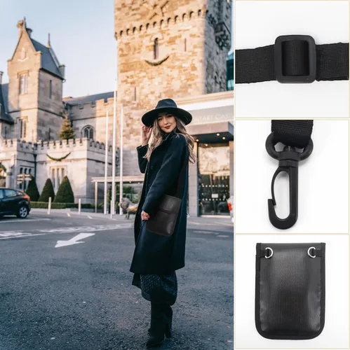 Vista 2 de Cartera de viaje para el cuello con bloqueo RFID, bolsas Faraday, soporte para pasaporte, bolsa para el cuello ignífuga e impermeable, mantiene tu