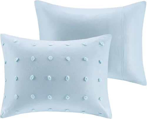 Vista 10 de Intelligent Design - Juego de edredón de algodón con mechones jacquard y diseño de pompones para todas las estaciones, con fundas a juego, almohadas