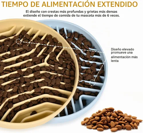 Vista 2 de Comederos de alimentación lenta para perros 2 piezas, cuencos de alimentación para perros de rompecabezas de silicona con ventosas, antiahogo Azul