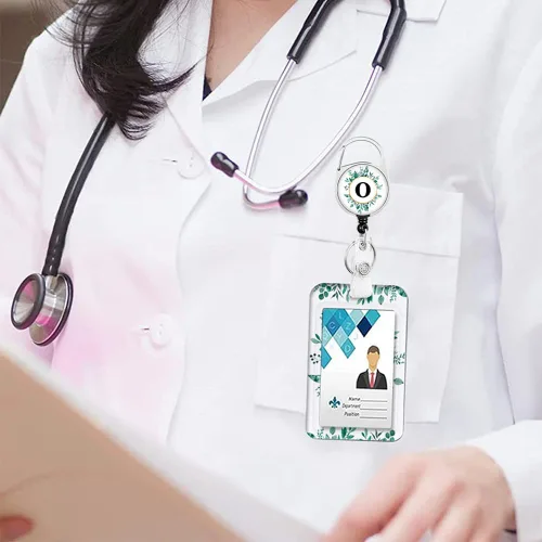 Vista 6 de Paquete de 2 portatarjetas con carrete retráctil, con monograma de letra O, protector de tarjeta vertical resistente para obstetras, obstetras
