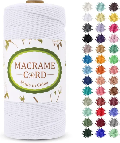 Vista 22 de Cordón de macramé de 0.079 pulgadas, hilo de cuerda de macramé de color de 0.07 pulgadas x 219 yardas, cuerda de algodón natural, 3 hebras para Aqua