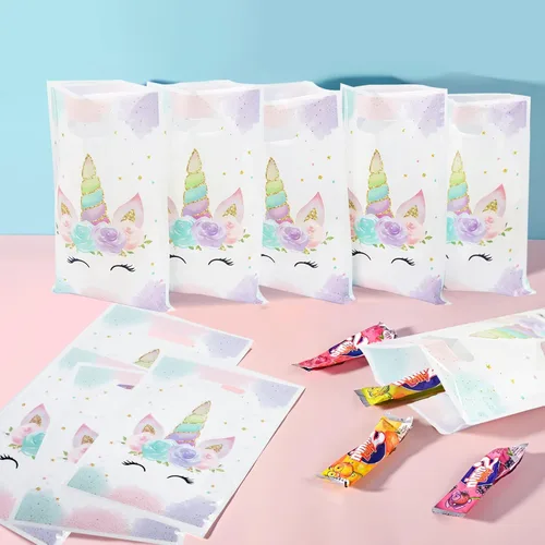 Vista 4 de DaiUni 30 piezas de bolsas de unicornios, bolsas de regalo de fiesta con asas para cumpleaños de niños
