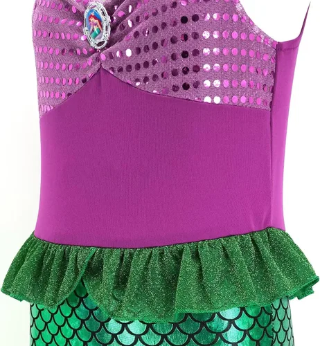 Vista 4 de Avady Disfraz de Sirenita para niñas, disfraz de sirena de princesa, disfraz de Ariel con accesorios