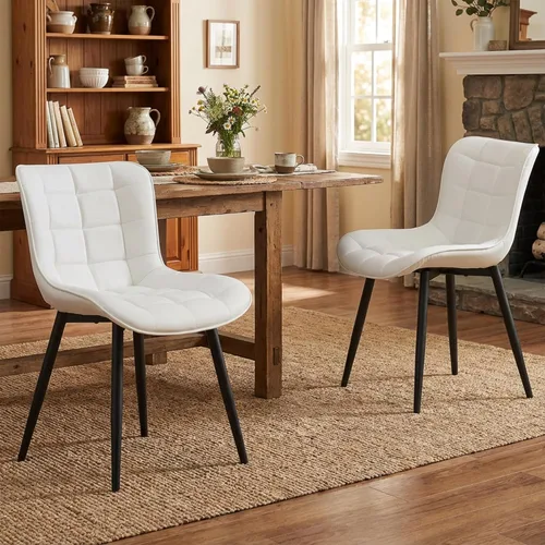 Vista 10 de YOUTASTE Juego de 2 sillas de comedor negras tapizadas de piel sintética con respaldo y patas de metal, sillas de cocina modernas de mediados