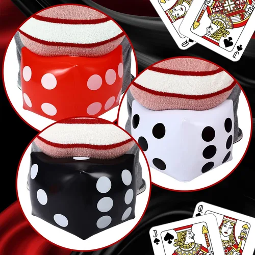 Vista 4 de Ceenna 6 dados inflables grandes de 11.8 pulgadas gigantes inflables gigantes de color rojo, blanco y negro, decoración de noche de juego