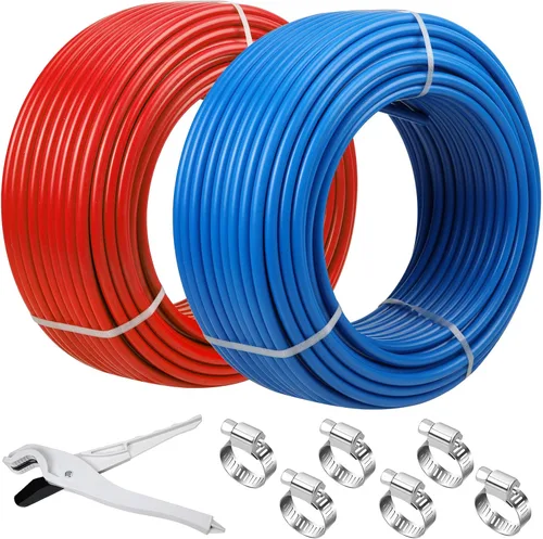 Vista 10 de Tubería PEX de 1/2 pulgada, 100 pies, 2 rollos, tubería PEX EVOH Pex-B, sin barrera de oxígeno, duradero, a prueba de fugas, flexible para líneas