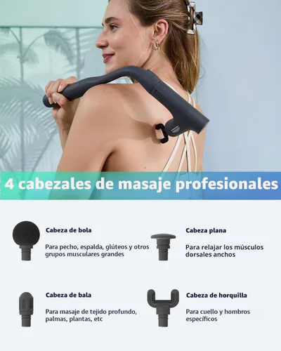 Vista 6 de 3-en-1 Pistola de masaje desmontable de tejido profundo, masajeador de espalda ergonómico con mango extensible para alivio del dolor, masajeador