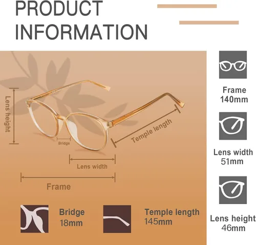 Vista 5 de FONHCOO - Lentes con bloqueo de luz azul para mujer y hombre, TR90, redondos para computadora (champán)