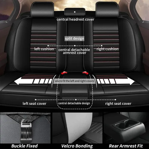 Vista 2 de Fundas de asiento de auto para Ford Fusion 2010-2020: juego completo de fundas protectoras de asiento impermeables de piel sintética compatible