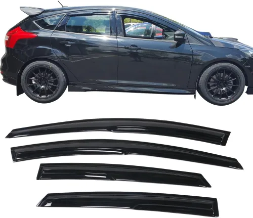Vista 2 de Visor de ventana compatible con Ford Focus 2012-2018, protector de sol y lluvia acrílico tintado en humo, deflector de aire y ventilación de IKON