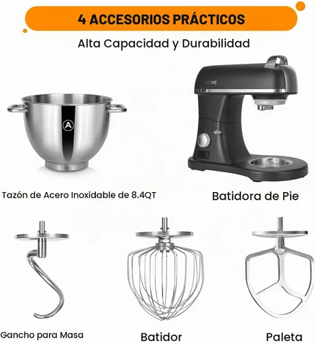 Vista 7 de Batidora de pie comercial de 8.4 cuartos de galón de 800 W con fundición a presión de aluminio cumple con el estándar de NSF/ANSI 8-2023, mezclador