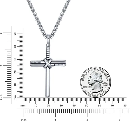 Vista 2 de Rnivida Collar de cruz de béisbol de acero inoxidable con colgante de béisbol con cadena de 24 pulgadas Acero inoxidable No es una piedra preciosa