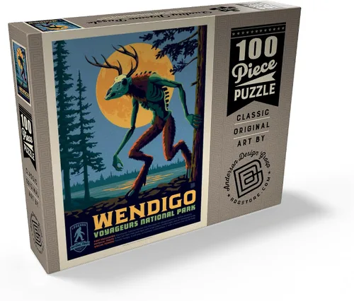 Vista 2 de MyPuzzle Legends of The National Parks: Voyageurs' The Wendigo, póster vintage, rompecabezas premium de 100 piezas para adultos