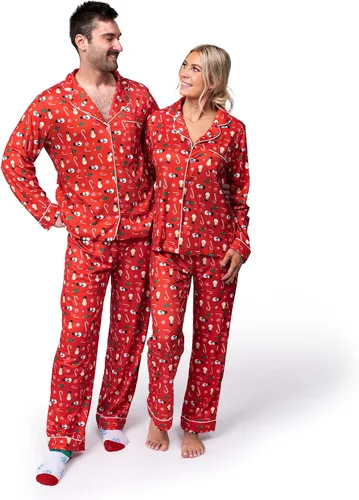 Vista 6 de JOYIN Conjunto de pijama familiar a juego, pijama de Navidad a cuadros negros y rojos, pantalones de descanso y calcetines