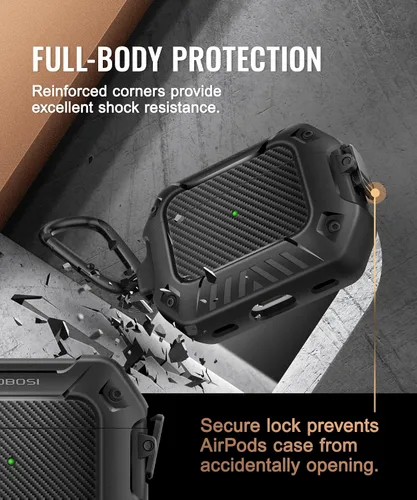 Vista 5 de MOBOSI Funda para Airpods Pro 2, compatible con AirPods Pro de 2ª/1ª generación con bloqueo, llavero y kit de limpieza, carcasa rígida protectora a