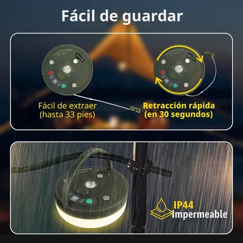 Vista 5 de Cadena de luces de campamento de 33 pies, 100 LED, 4 en 1, recargable, 100 LED, para exteriores, con 14 modos de iluminación, control remoto