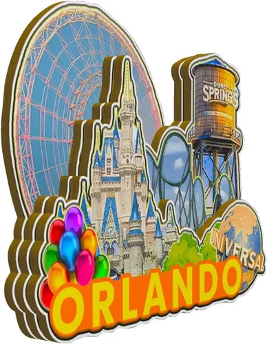 Vista 2 de Imán de madera para nevera Orlando Florida, Estados Unidos, 3D, monumentos de viaje, coleccionables, recuerdos, decoración hecha a mano -2148