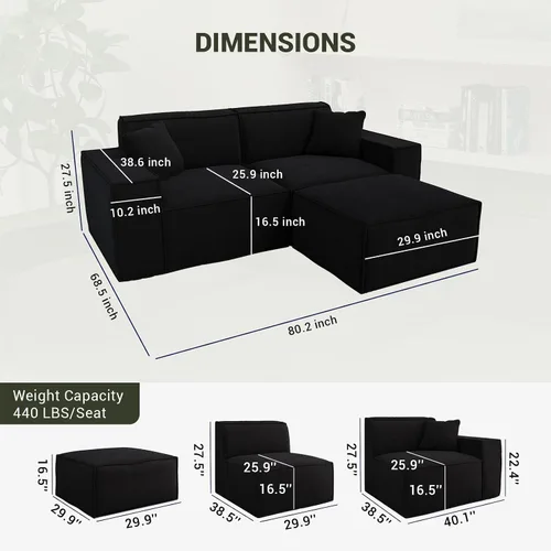 Vista 2 de Cloud - Sofá modular sin hueso, sofá seccional con asiento profundo, sofá en forma de L de 2 plazas para sala de estar, sofás de espuma