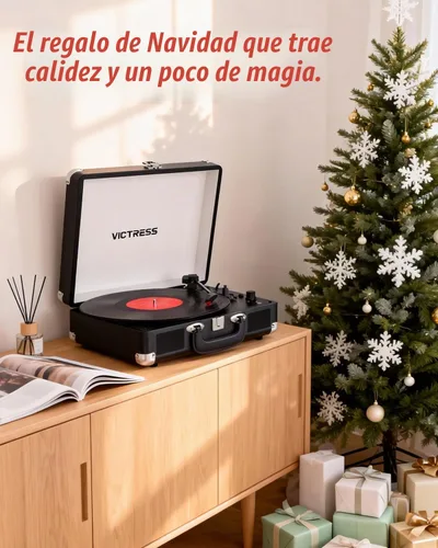 Vista 9 de Tocadiscos de vinilo con entrada y salida Bluetooth, tocadiscos portátil vintage de maleta, tocadiscos LP de 3 velocidades con conversión de vinilo