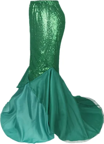 Vista 3 de TSSOE Disfraz de sirena para mujer con lentejuelas brillantes cola larga para fiesta de Halloween