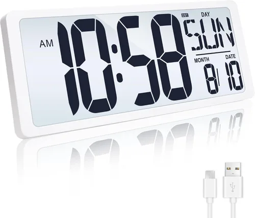 Vista 13 de TXL Reloj de pared digital grande de 14.2 pulgadas, funciona con pilas, reloj digital con pantalla grande con día, fecha y temperatura, reloj