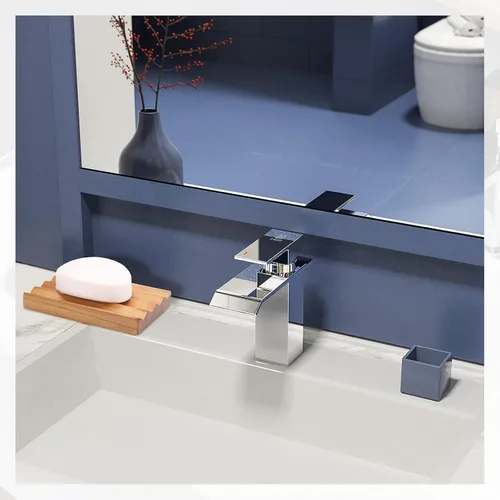 Vista 8 de Jabonera de teca para ducha de HTB, soporte decorativo de madera para jabón de baño, diseño de base elevada para mantener el jabón seco