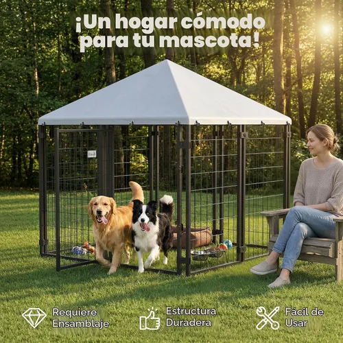 Vista 6 de PawHut 4.7' x 4.7' x 5.1' Perrera para perros al aire libre Fuera Carrera S