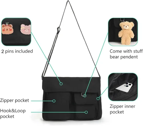 Vista 7 de Bolso cruzado kawaii lindo bolso mensajero de lona bolso de hombro regalo para niñas adolescentes