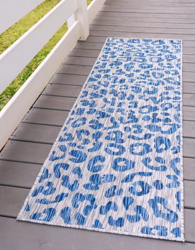 Vista 56 de Unique Loom colección Outdoor Safari Alfombra para exteriores - Leopardo (13' redonda, azul/gris)